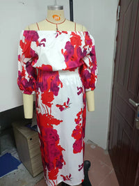 Plus Size Purple and Red Off Shoulder Cinched Dress