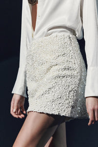 Winter Women Clothing Fashionable Simple Beads Decoration A line Short Skirt