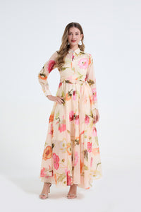 Floral Long Sleeved Garden High Waisted Dress