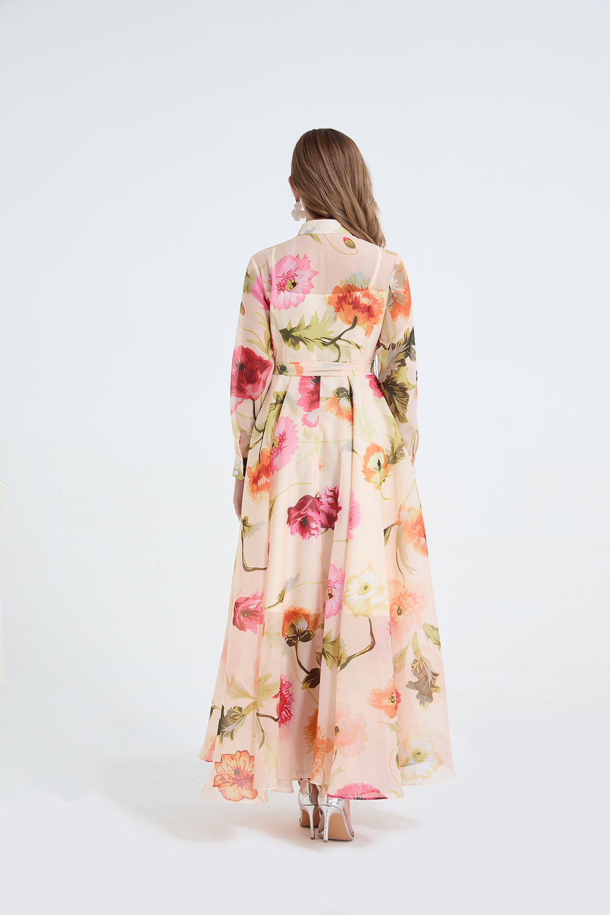 Floral Long Sleeved Garden High Waisted Dress