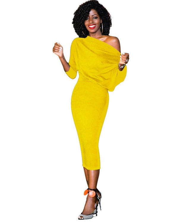Dress Shoulder Batwing Sleeve Green
