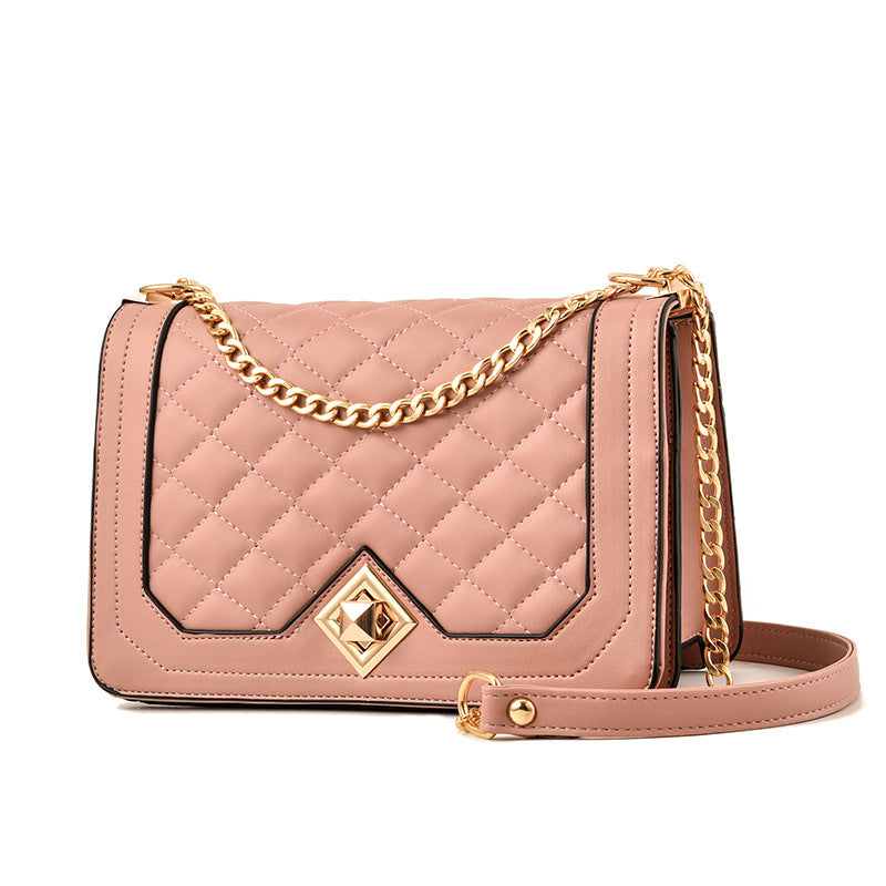 Diagonal Cross-Embroidered Handbag