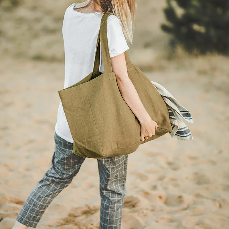 Large Pure Natural Linen Tote Bag