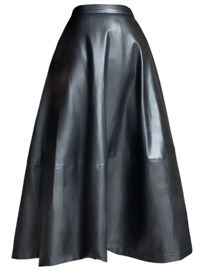 High Waisted Faux Leather Long Skirt