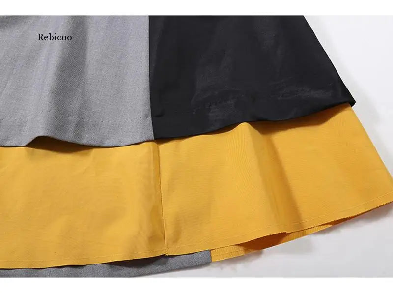 High Elastic Waist Contrast Color Irregular Yellow Half-Body Skirt Women Fashion Tide New Spring Autumn 2021