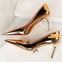 Women Patent Leather Point Toed Thin High Heels
