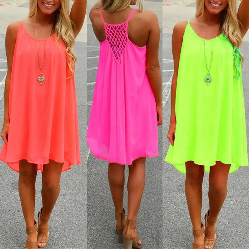 Fluorescence Chiffon Mini Beach Dress