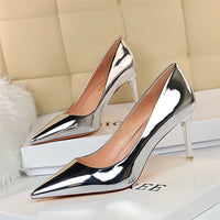 Women Patent Leather Point Toed Thin High Heels