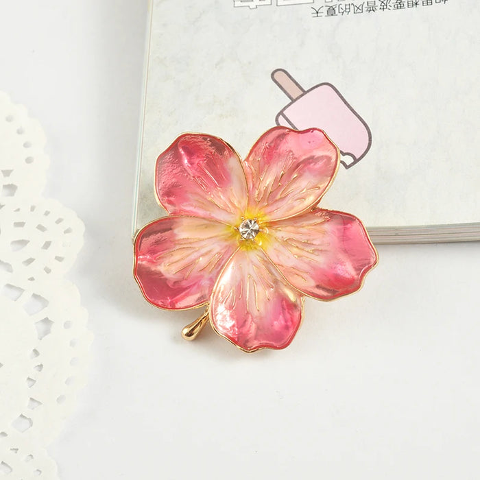 MZC New Exquisite Pink Enamel Lily Flower Brooches Women Girls Wedding Dress Broach Hijab Pin Lady Germany Broshi  Jewerlry