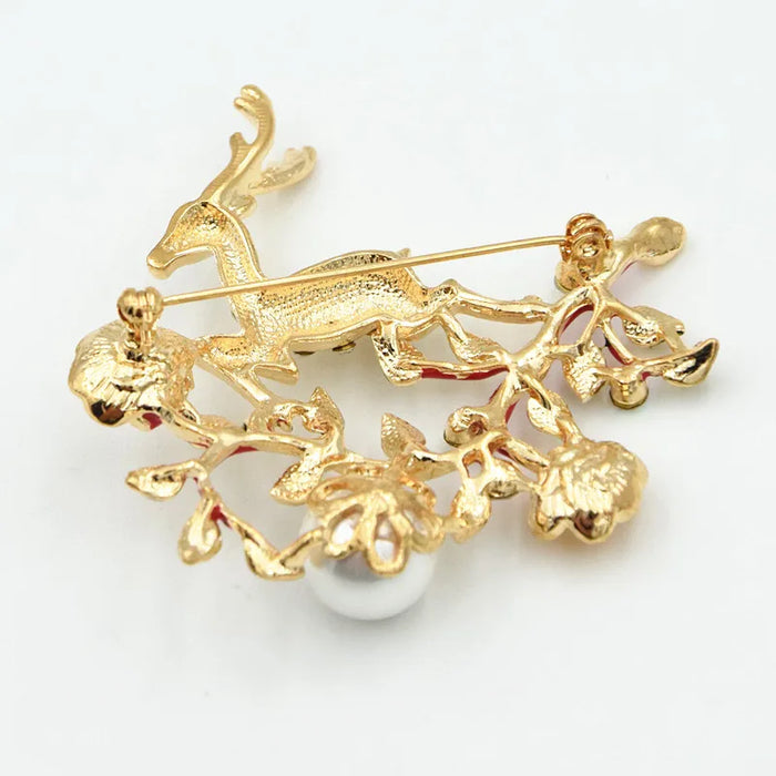 Delicate Pearl and Crystal Deer Brooch