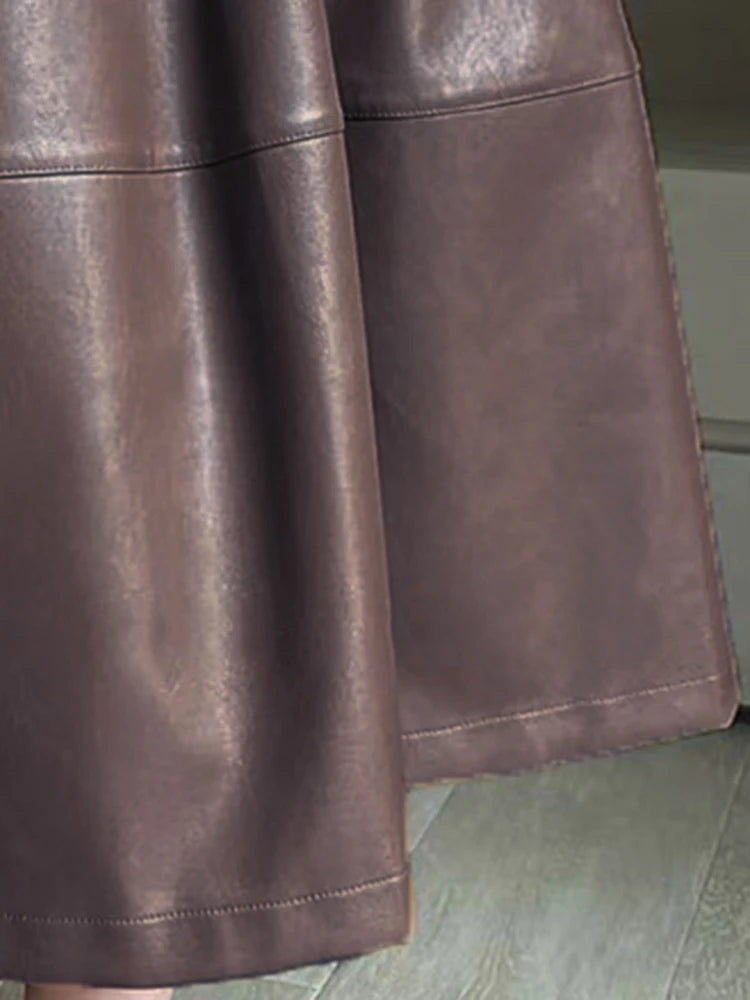 High Waisted Faux Leather Long Skirt