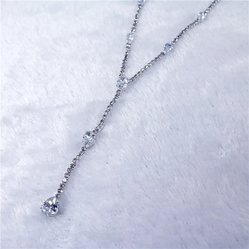 Cubic Zirconia Long Tassel Rhinestone Necklace