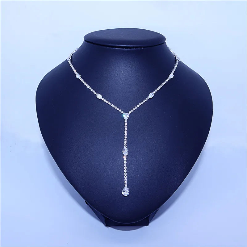 Cubic Zirconia Long Tassel Rhinestone Necklace