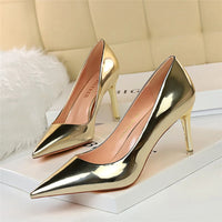 Women Patent Leather Point Toed Thin High Heels