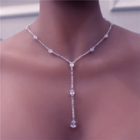 Cubic Zirconia Long Tassel Rhinestone Necklace