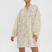French Lace Puff Sleeve Shirt Dress