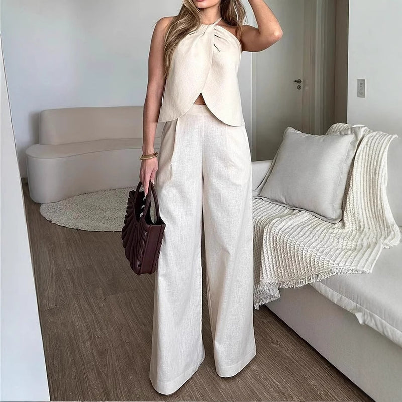 Casual Sleeveless Solid Color Two Piece Sets