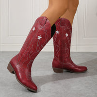 Embroidered Totem Women Riding Boots Thick Heel round Head Middle Boots All Match Vacation Everyday Women Boots