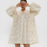 French Lace Puff Sleeve Shirt Dress