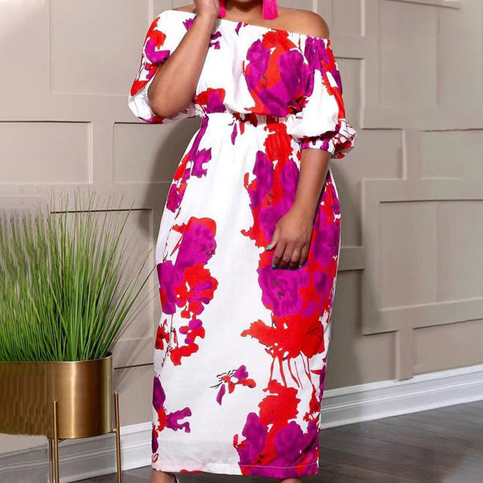 Plus Size Purple and Red Off Shoulder Cinched Dress