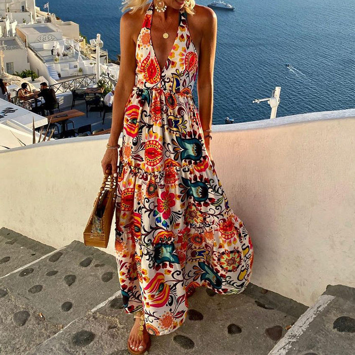 Plus Size Summer Halter Backless Dress