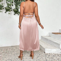 Satin Sexy Spilt Slanted Shoulder Dress