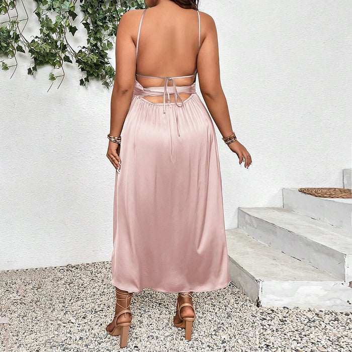 Satin Sexy Spilt Slanted Shoulder Dress