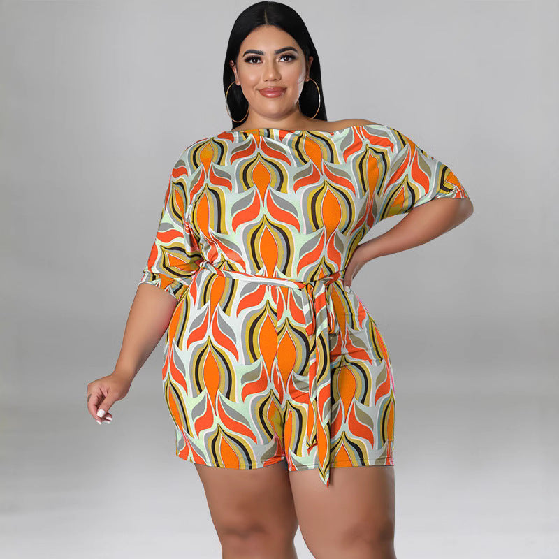 Plus Size Women Summer Printed Romper