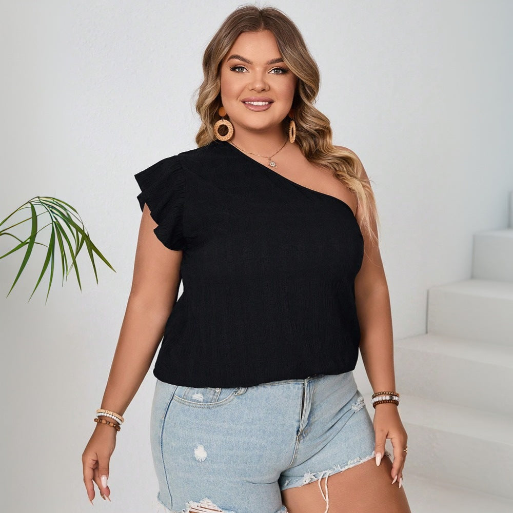 curvy Girl Sexy Diagonal off the Shoulder T shirt
