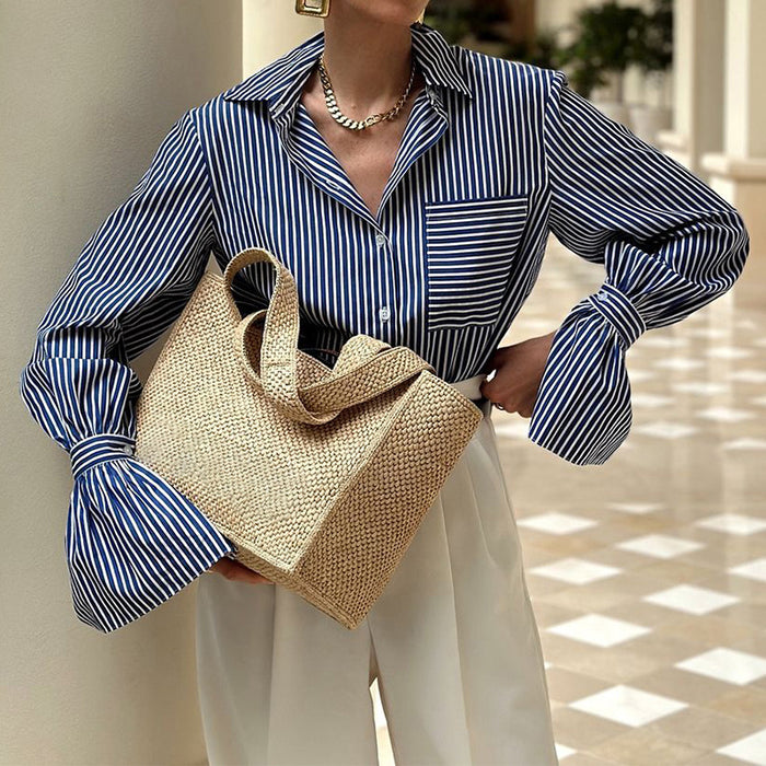 Elegant Long Sleeve Striped Shirt