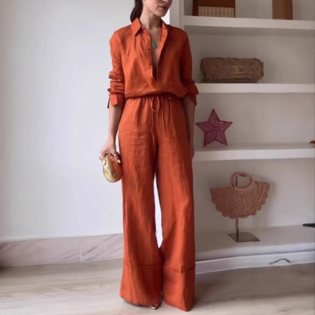 Casual Two Piece Solid Color Trouser Set