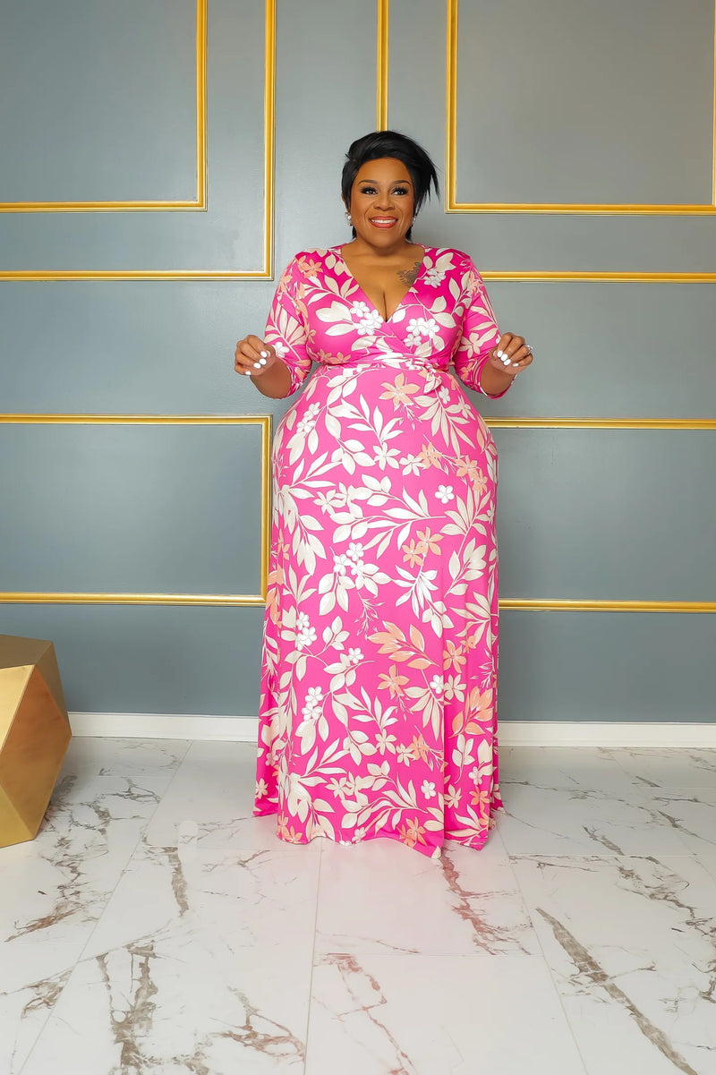 Plus Size Elegant Long Sleeve V Neck Dress