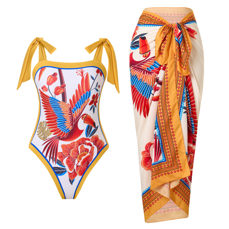 Sophisticated Conservative Retro Printed Swim Set