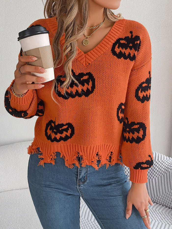 Just in time for Halloween Pumpkin Long Sleeve Pullover Sweater