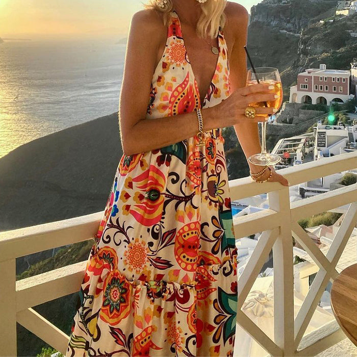 Plus Size Summer Halter Backless Dress