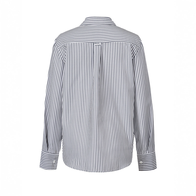 Spring Summer Casual Loose Pockets Striped Contrast Color Cardigan Women Clothes Top Shirt