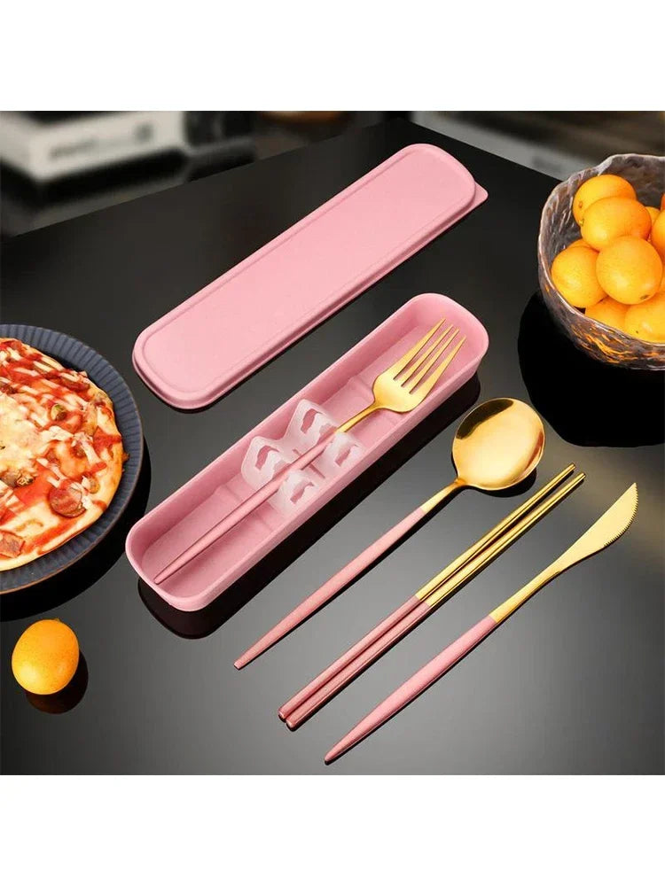 Reusable Portable Stainless Steel Cutlery Set With Storage Box