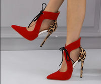 Sexy Red and Leopard  High Heel  Laced  up Shoe