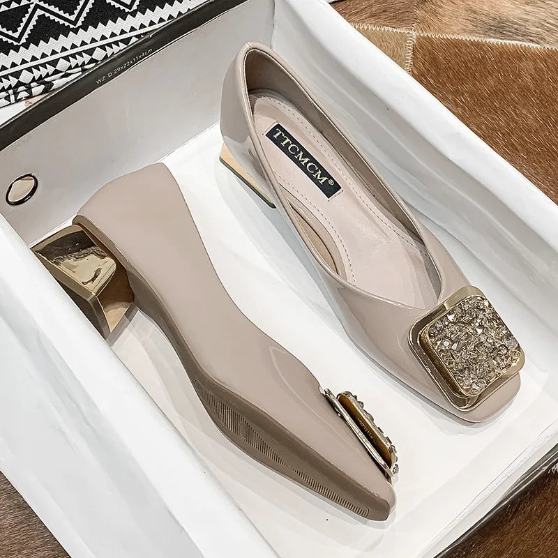 Rhinestone Patent Leather Medium Heel