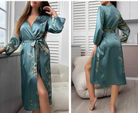 Japanese's Silk Long Sleeve Kimono Bathrobe