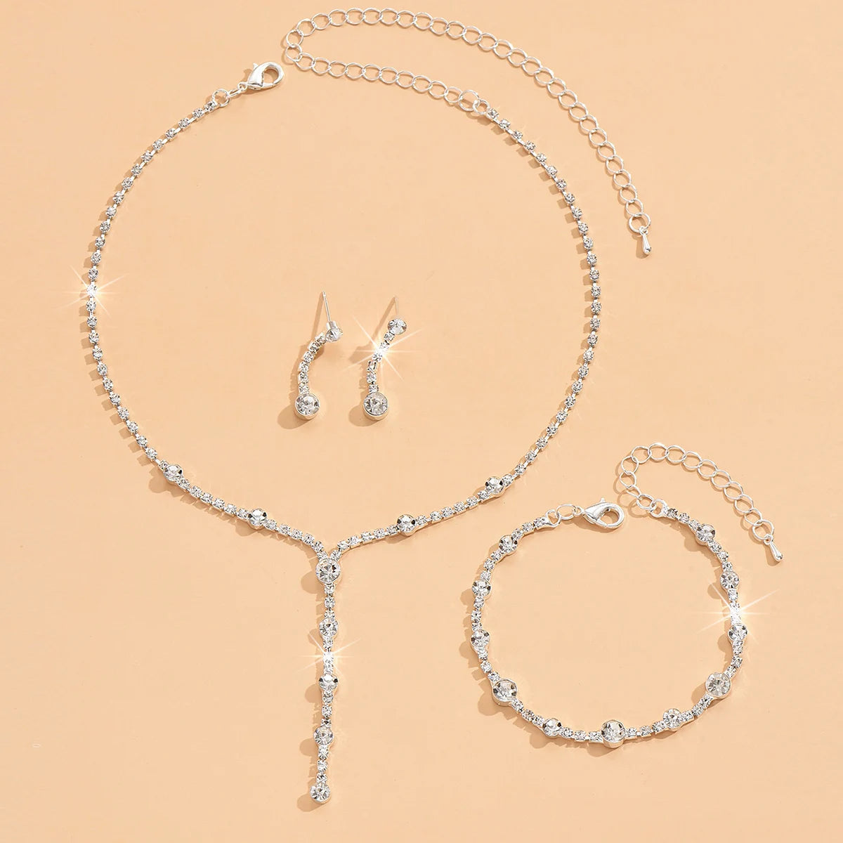 Rhinestione Earrings Necklace Bracelet  Set