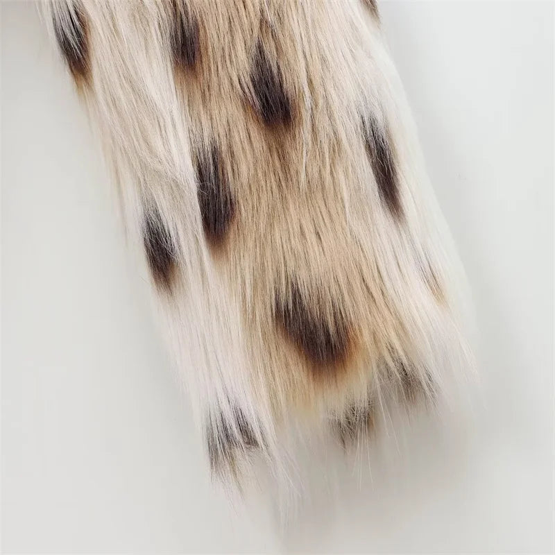Guobioziy Faux Leopard Fur Jacket