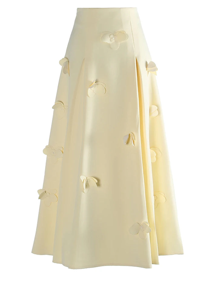 High Waist Yellow Three-dimensional Flower Party A-line Half-body Skirt Women Fashion Tide New Spring Autumn X666