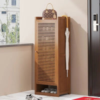 Multi Level Solid Bamboo Shoe Cabinet with Doors