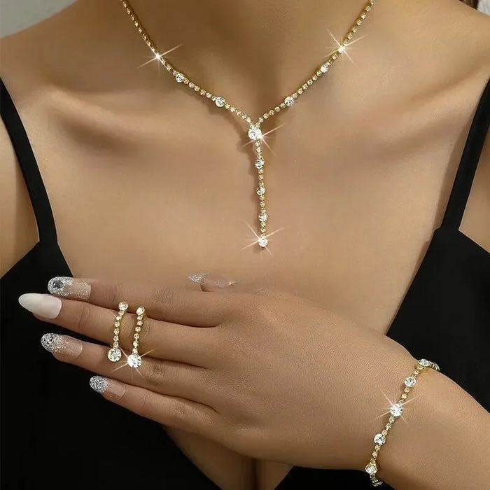 Rhinestione Earrings Necklace Bracelet  Set