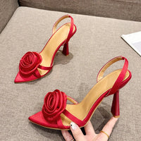 Silk Rose Flowers Open Toe Sling Back Sandals