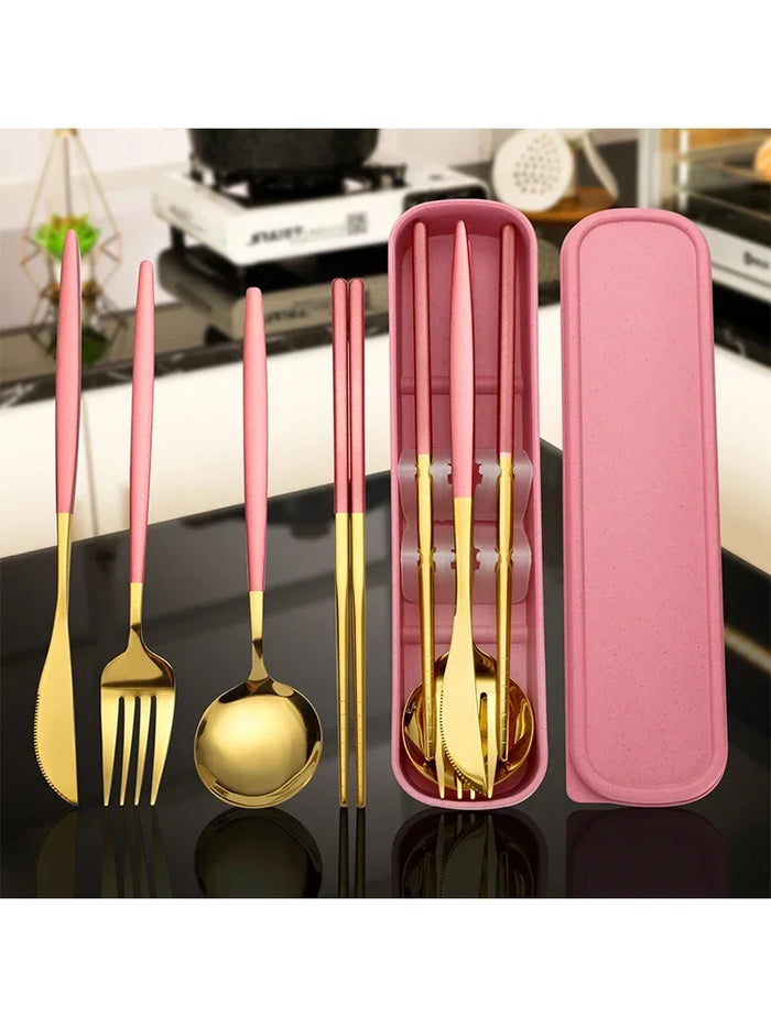 Reusable Portable Stainless Steel Cutlery Set With Storage Box
