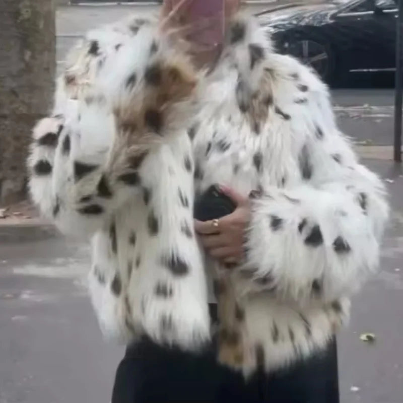 Guobioziy Faux Leopard Fur Jacket