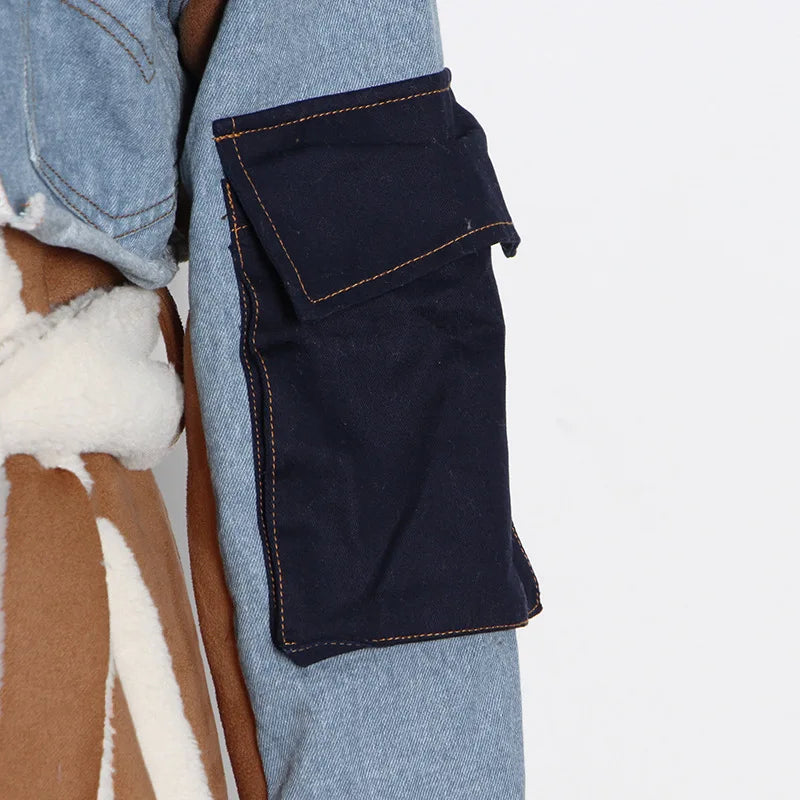 ZAMOR Denim Patchwork Urban Sheepskin Winter Coat