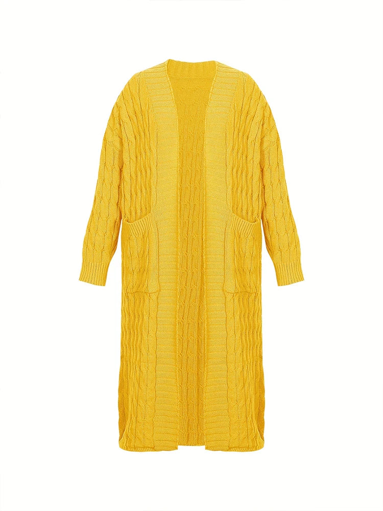 Plus Size Solid Knit Cable Cardigan with pockets